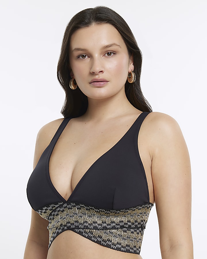 Black Fuller Bust Plunge Bikini Top River Island