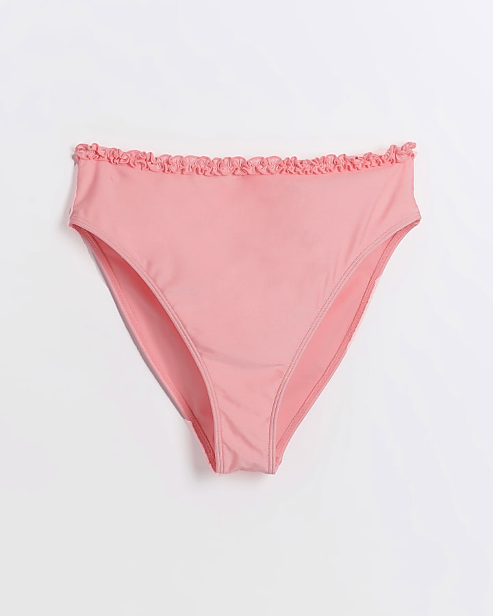 Coral High Waisted Frill Bikini Bottoms River Island