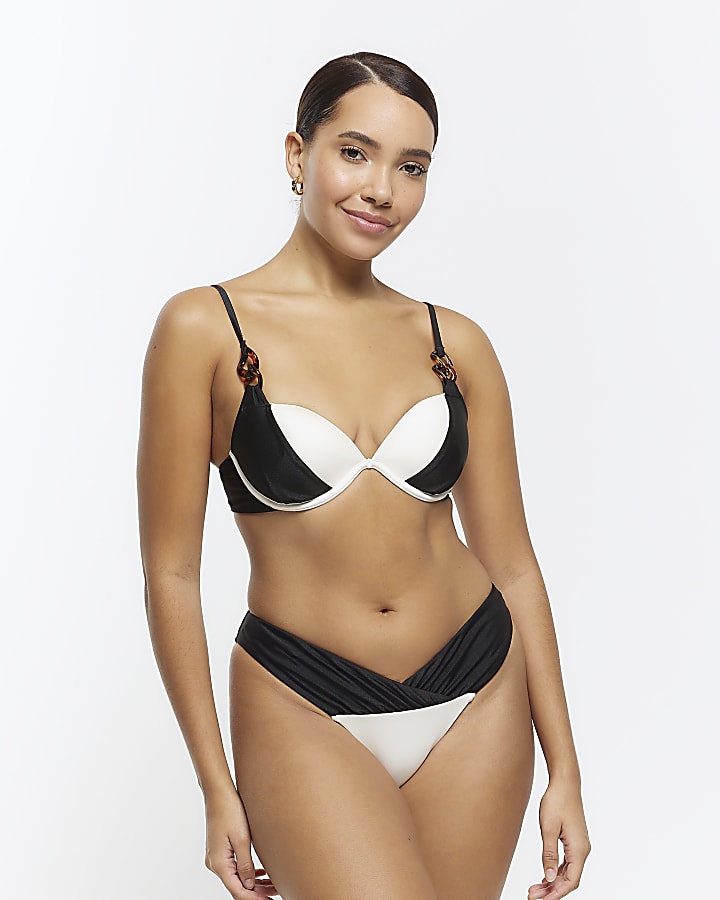 Black Colour Bock Plunge Bikini Top River Island