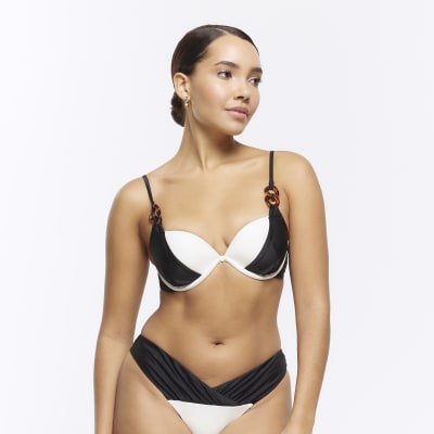 Black Colour Bock Plunge Bikini Top River Island