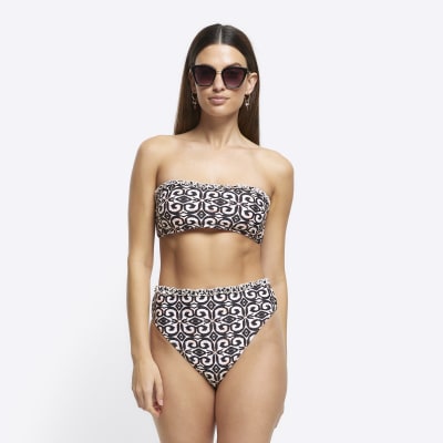 Cream High Waisted Abstract Bikini Bottoms River Island