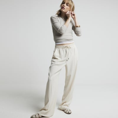 Cream Wide Leg Jogger Trousers River Island