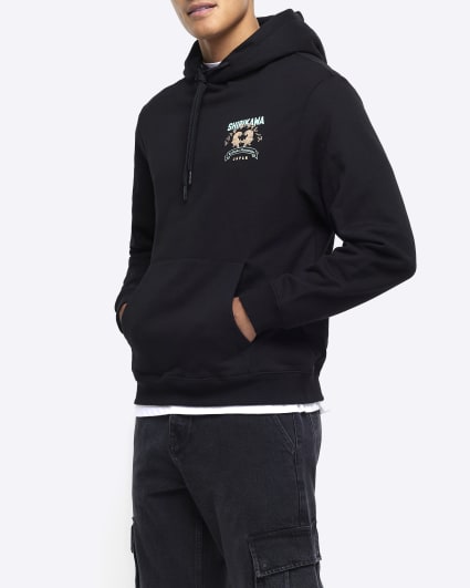 Black regular fit tiger graphic hoodie