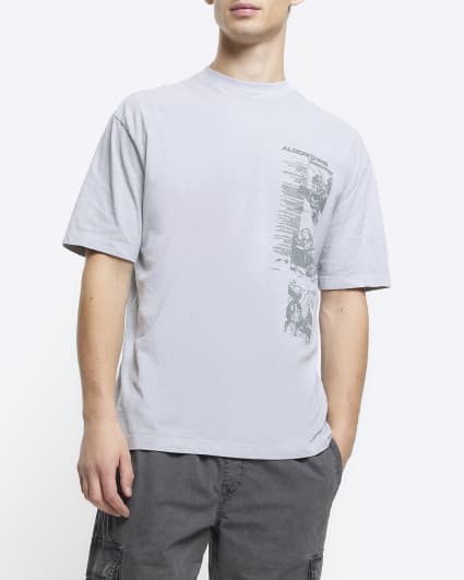 Grey oversized fit gothic graphic t-shirt