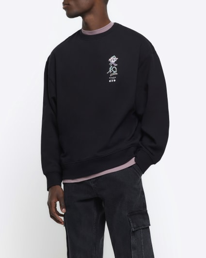 Black Regular Fit Japanese Graphic Sweatshirt