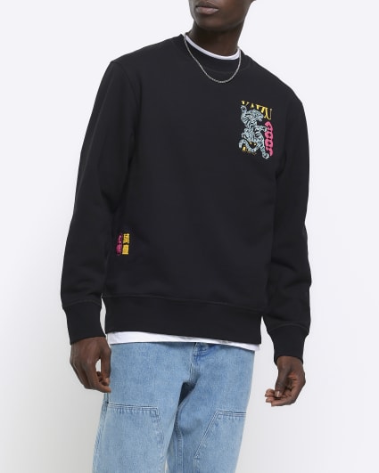 Black regular fit Japanese tiger sweatshirt