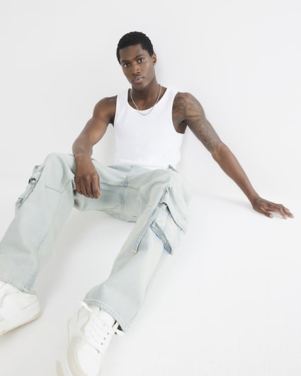White regular fit rib vest