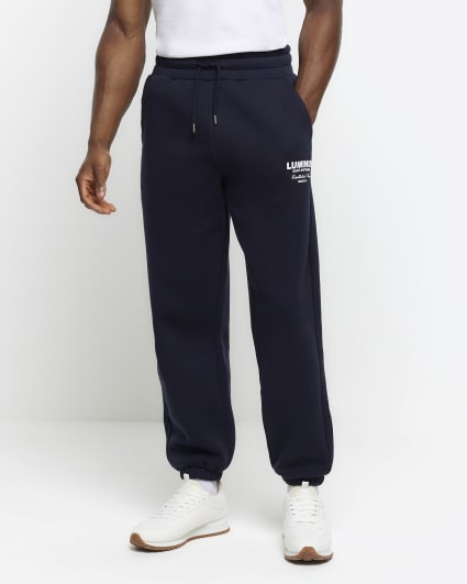 Navy Regular Fit Graphic Print Joggers