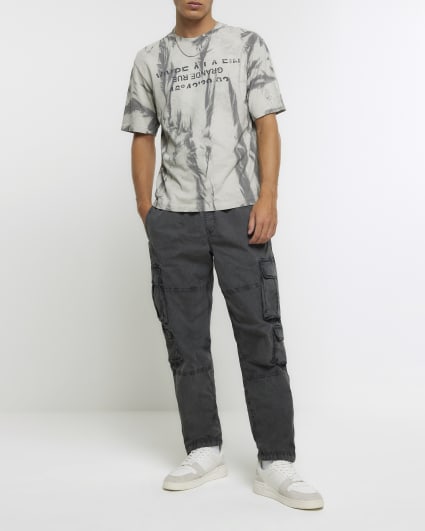 Grey oversized fit graphic texture t-shirt