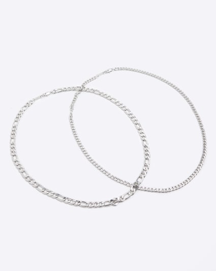 2PK silver colour chain necklace