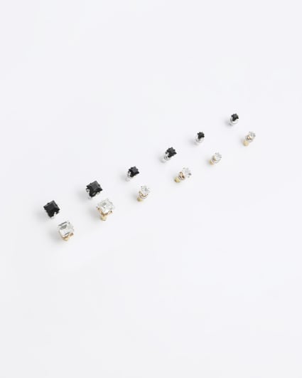 9pk black diamante stud earrings