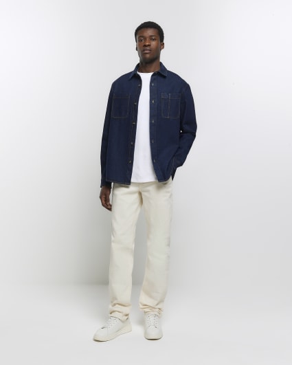 Blue regular fit utility denim shirt