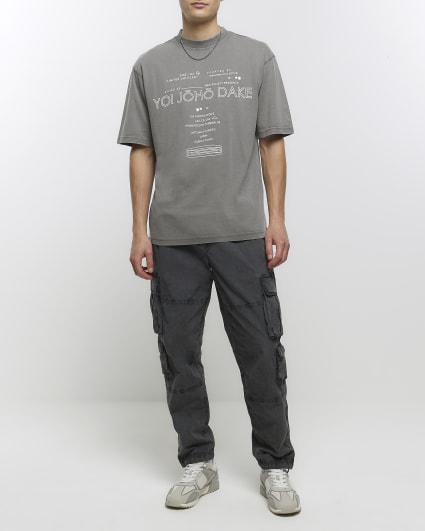Washed grey regular fit graphic t-shirt