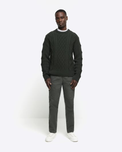 Green Slim Fit Cable Knit Jumper