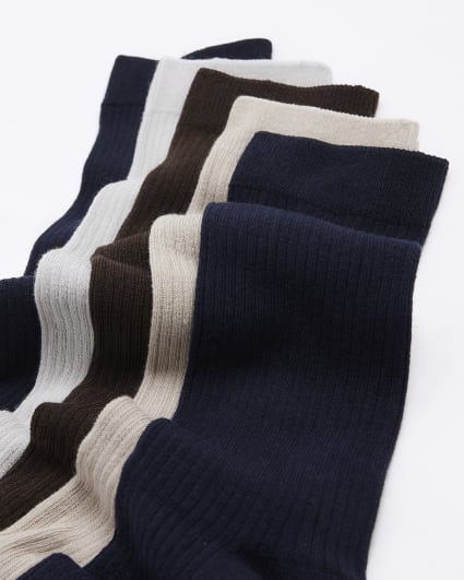5PK Brown ribbed ankle sock