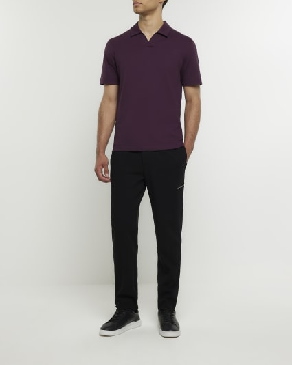 Purple slim fit open collar polo