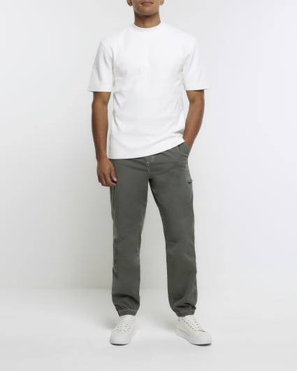 Ecru regular fit waffle texture t-shirt