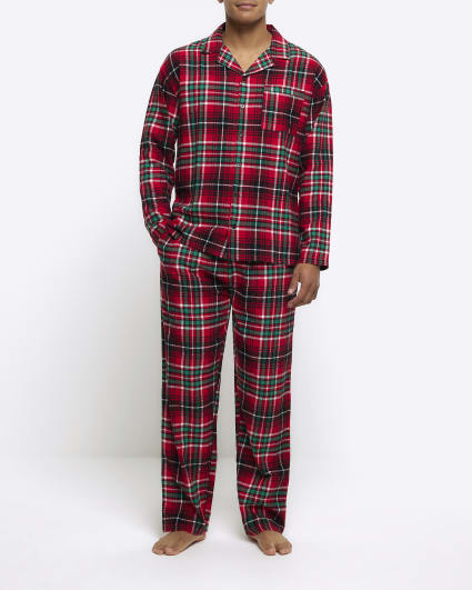 Red regular fit check pyjama shirt