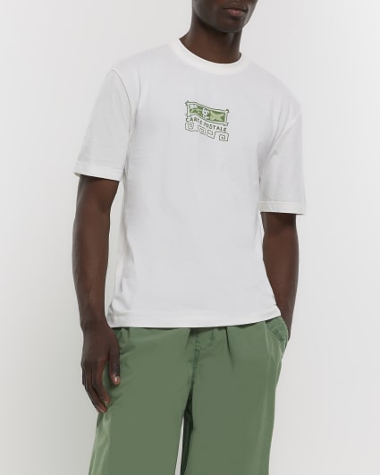 Ecru regular fit floral print t-shirt
