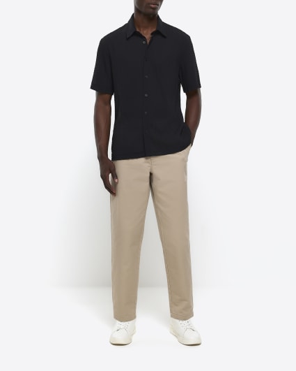Black regular fit textured short sleeve shirt