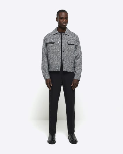 Grey regular fit wool blend trucker jacket