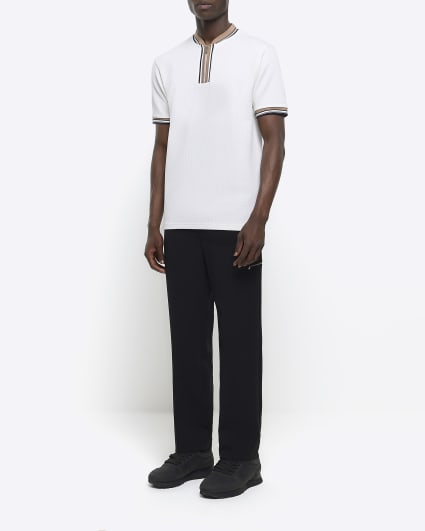 Ecru slim fit textured taped polo