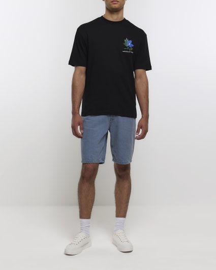 Black regular fit floral graphic t-shirt