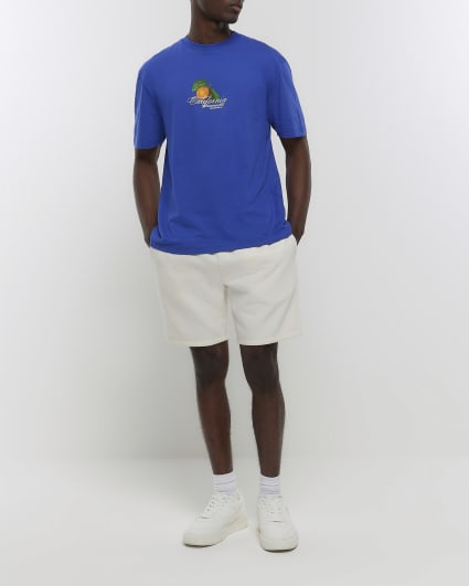 Blue regular fit orange print t-shirt