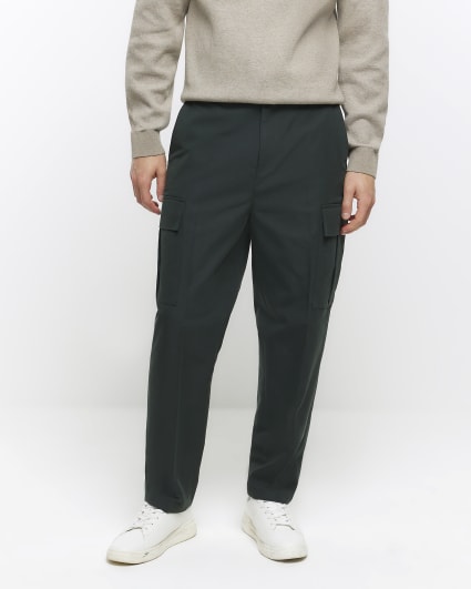 Green tapered fit cargo smart trousers