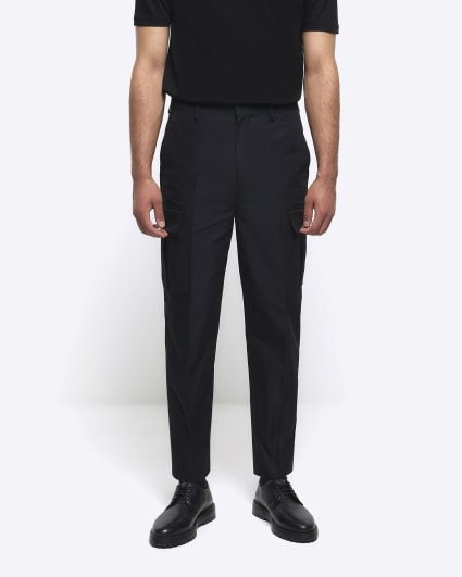 Black tapered fit cargo smart trousers