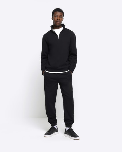 Black regular fit half zip sweatshirt