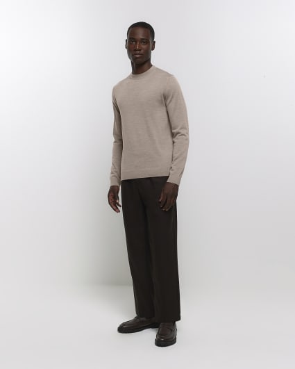 Beige slim fit RI studio merino jumper