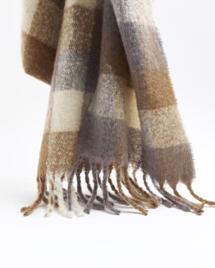 Beige check oversized scarf