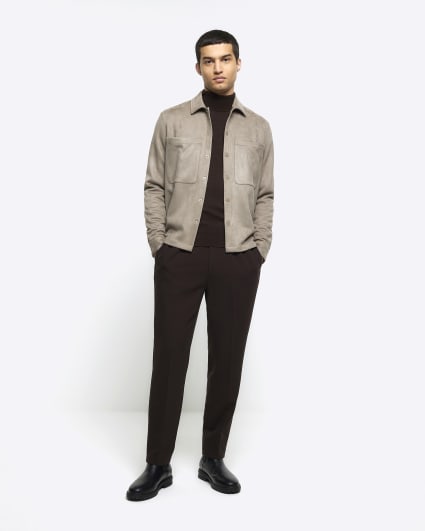 Brown slim fit rolled neck jumper