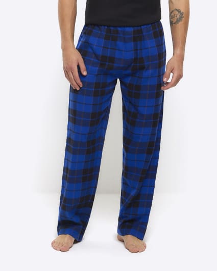 Blue regular fit check pyjama bottoms