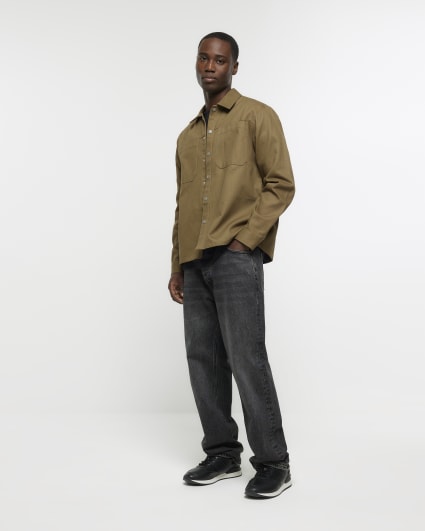 Khaki regular fit popper front overshirt