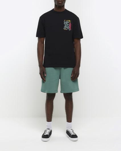Black regular fit Japanese graphic t-shirt