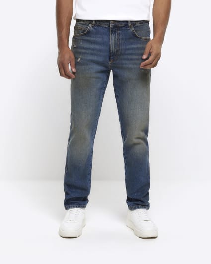 Blue faded tapered fit jeans