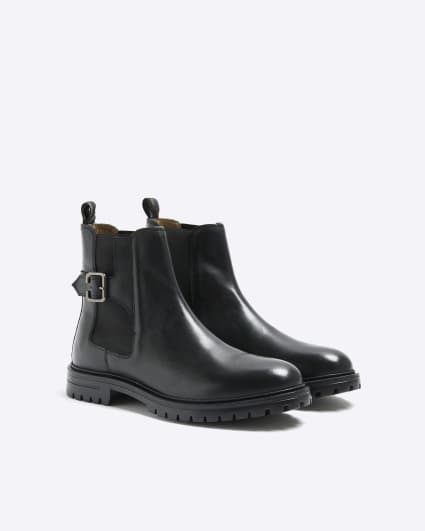 Black leather buckle Chelsea boots