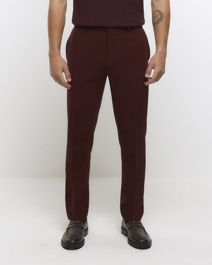 Dark red slim fit suit trousers