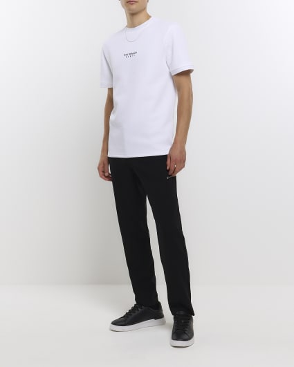 White slim fit quilted embroidered t-shirt
