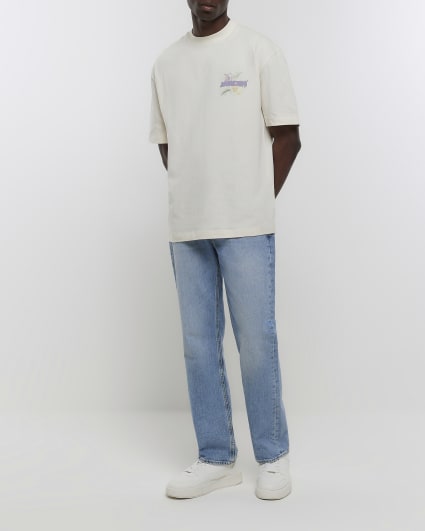 Ecru oversized fit floral graphic t-shirt