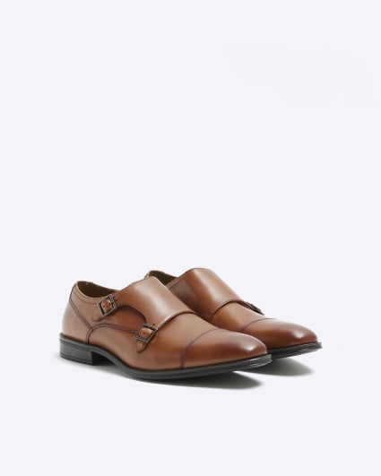 Brown leather monk shoes
