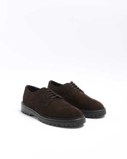 Dark brown suede chunky derby shoes