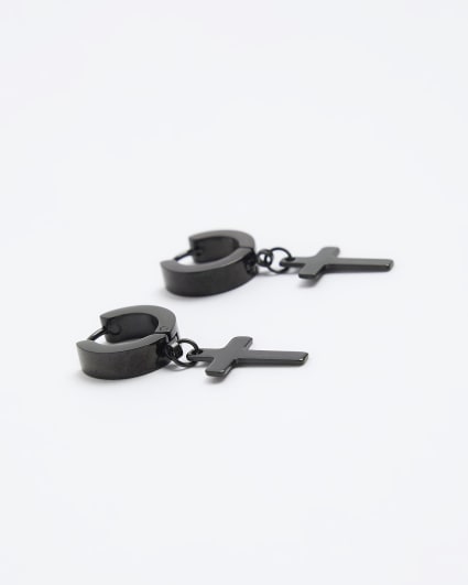 Black cross hoop earrings