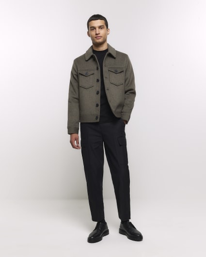 Grey regular fit wool blend western jacket