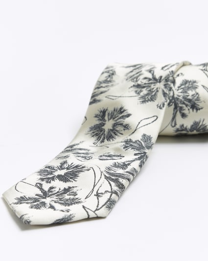 Ecru jacquard floral tie