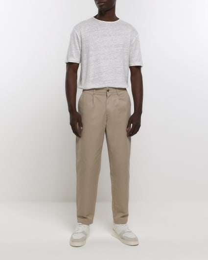 Ecru slim fit linen blend t-shirt