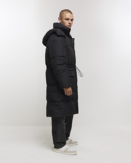 Black regular padded longline parka jacket
