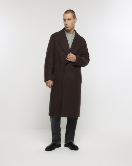 Brown regular fit wool blend premium coat